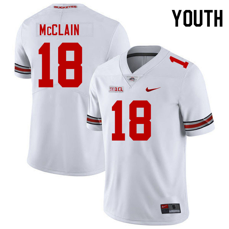 Ohio State Buckeyes Jaylen McClain Youth #18 Authentic White College Football Jersey 2404RXOZ8